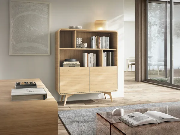 Vente-unique - JALEMO Bookcase Holz, Platte Beige - B 39 cm x H 130 cm x L 108 cm