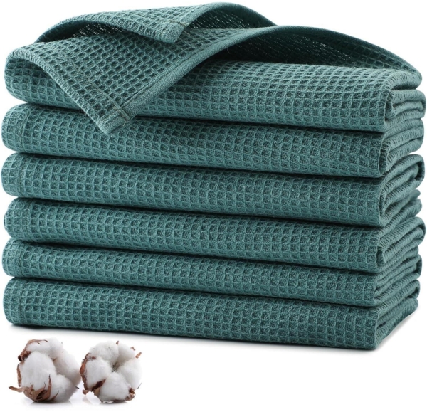 6er Set Dunkelgrüne Waffeltücher 35x35 cm Baumwolle Maschinenwaschbar