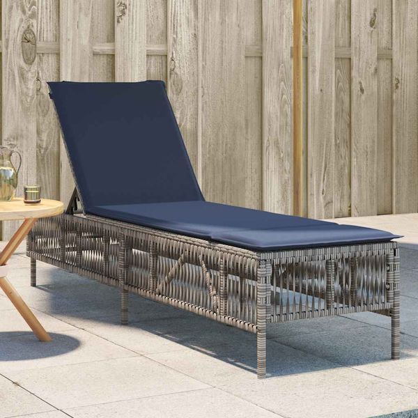 vidaXL Sonnenliege mit Kissen Grau Poly Rattan 4002743