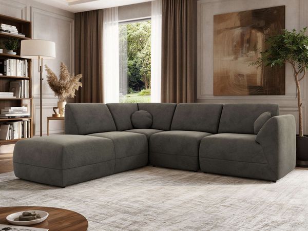 Modulares Ecksofa NOARA 5M, L-Form Eckcouch mit Wellenfederung, freistehendes Ecksofa, Modernes Design - Dunkelgrau Velvet - Links