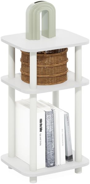 Furinno Just 3-stöckiger Turn-N-Tube Kurviger Beistelltisch, Beistelltisch, 1-Pack, Weiß/Weiß