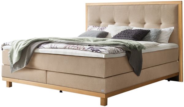 Cecilia Boxspringbett braun Eiche MassivholzPolyester/Polyamid/Viskose 206cm x 148cm x 125cm