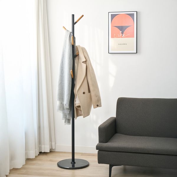 Garderobenständer Nacka 172x37 cm Schwarz + Holzoptik [en. casa]