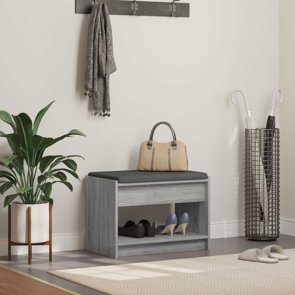 vidaXL Flurbank mit Kissen mit Regal Graues Sonoma 63 x 38 x 45 cm 891573
