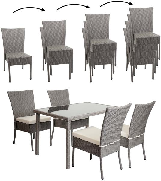 Poly-Rattan Garnitur HWC-G19, Sitzgruppe Balkon-/Lounge-Set, 4xStuhl+Tisch, 120x75cm ~ grau, Kissen creme