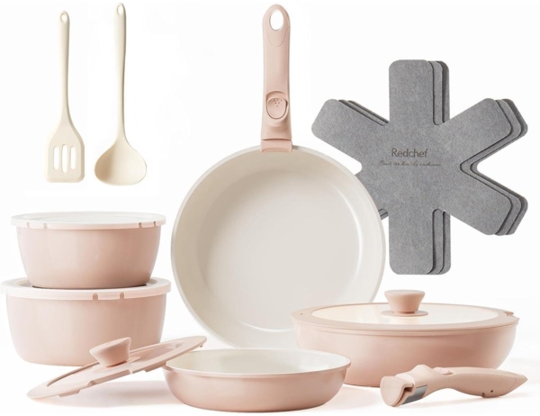 Redchef antihaft Keramik Kochgeschirrset 16tlg. abnehmbare Griffe, Pfanne
