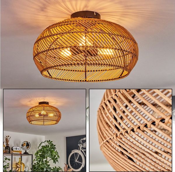 hofstein Deckenleuchte moderne Deckenlampe aus Metall/Bambus/Holz in Schwarz/Natur, ohne Leuchtmittel, Boho-Design Deckenleuchte,Lichteffekt, Ø40cm, 3xE27, ohne Leuchtmittel