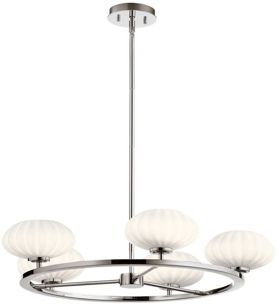 Elstead Lighting QN-PIM5-PC QUINTIESSE Kronleuchter Pim G9 3W LED IP44 3000K Stahl, Chrom poliert; Opalglas Satin satiniert H:13. 9cm Ø71. 1cm dimmbar höhenverstellbar