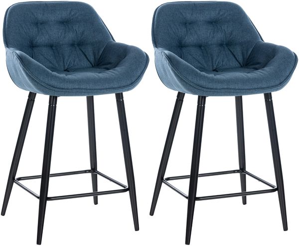 2er Set Barhocker KUTOR - Stoff Blau 54x57.5x93.5 cm | Barstuhl Mit Lehne Tresenhocker Tresenstuhl Kneipenhocker Kneipenstuhl