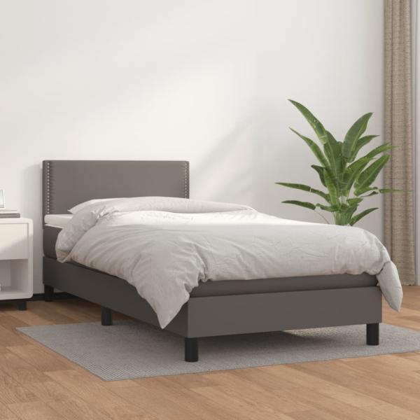 vidaXL Boxspringbett mit Matratze Grau 80x200 cm Kunstleder 3141033