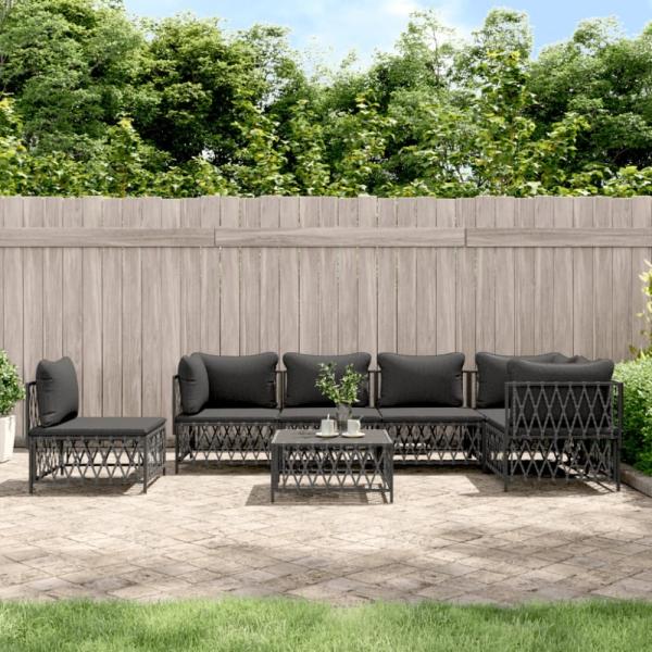 vidaXL 7-tlg. Garten-Lounge-Set mit Kissen Anthrazit Stahl 3186889