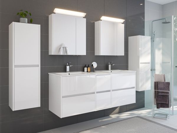 Badmöbelset Taifun 150cm 5tlg mit 2x Spiegelschrank & 2x Seitenschrank weiß Hgl : Weiss hochglanz