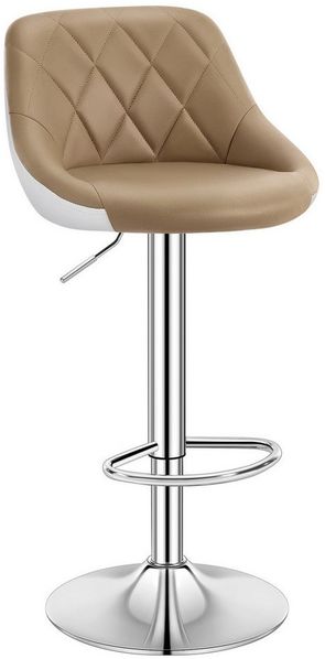 WOLTU® 1x Barhocker Barstuhl Tresenhocker Bistrohocker mit Griff, Design Stuhl, höhenverstellbar, frei drehbar, Sitzfläche aus Kunstleder, Gestell aus verchromtem Stahl, 2 farbig, Khaki+Weiß BH30kk-1