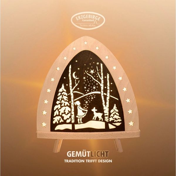 Weigla Lichterbogen LED Sterntaler, Holz Dekolampe, Märchen, NATUR-BRAUN, Made in Germany (1-tlg), Erzgebirge garantiert, Weihnachtsdeko Innen, Weihnachtsbeleuchtung