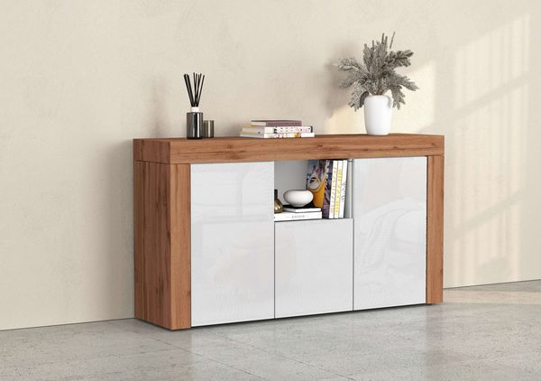 INOSIGN Sideboard CHRONOS Breite 155 cm mit 3 Türen, 1 offenes und 6 geschlossene Fächer (1 St), Sideboard,Kommode, Schrank, Grifflos mit Push to Open, Made in Italy