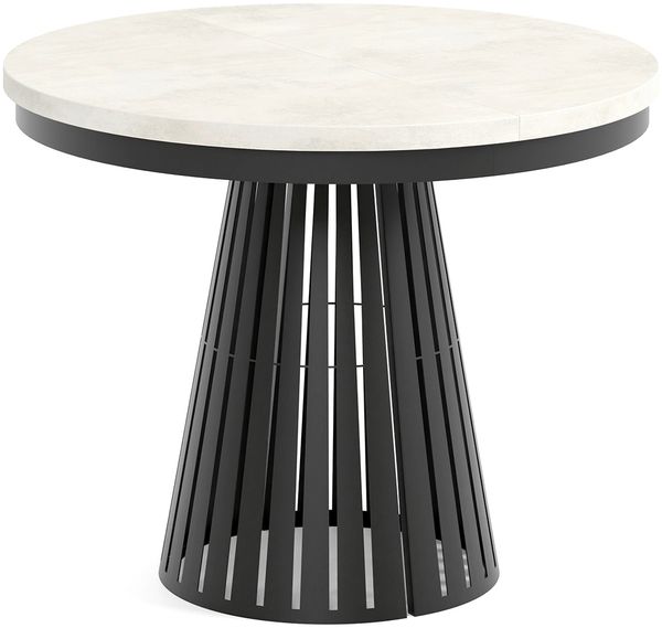 MEBLINI Esstisch Rund Ausziehbar aus Metall - 100-176x76 cm - CONEY - Chromix Weiß/Schwarz Matt - Loft - Esszimmertisch Modern - Küchentisch - Ausziehtisch - Round Dining Table