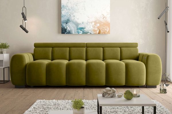 99rooms Alessio Bigsofa Velours TIFFANY Olive mit Sitztiefenverstellung