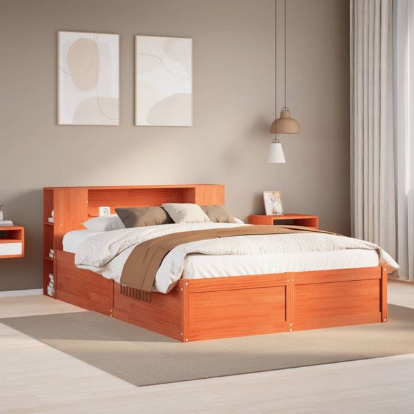 vidaXL Massivholzbett ohne Matratze Wachsbraun 140x190 cm Kiefernholz 3323424
