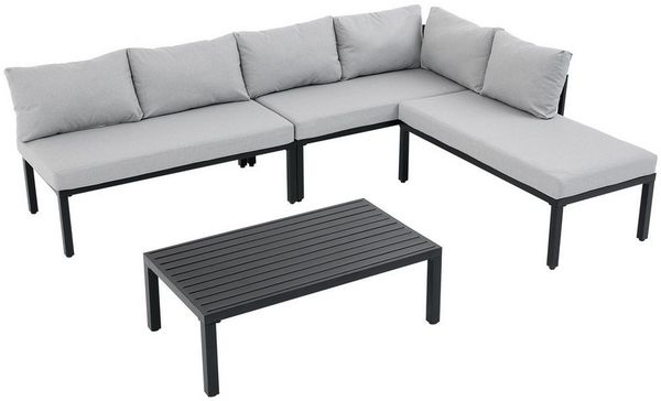REDOM Gartenlounge-Set 6-Sitzer, Grau, verzinkter Eisenrahmen, (Set, 2-tlg, Inklusive Tisch mit verzinkter Eisenplatte), Modulares Sofa mit verstellbaren Beinen, abnehmbare Rückenlehne