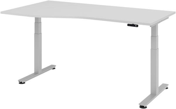 bümö elektrisch höhenverstellbarer Schreibtisch 180x100 cm in grau, Gestell in silber - Stehschreibtisch höhenverstellbar mit Memory-Steuerung, elektrischer Bürotisch, Gaming Tisch, XDSM-18-5-S