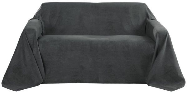 Beautissu Romantica Tagesdecke Plaid Wildlederoptik Anthrazit, 280 x 210 x 1 cm