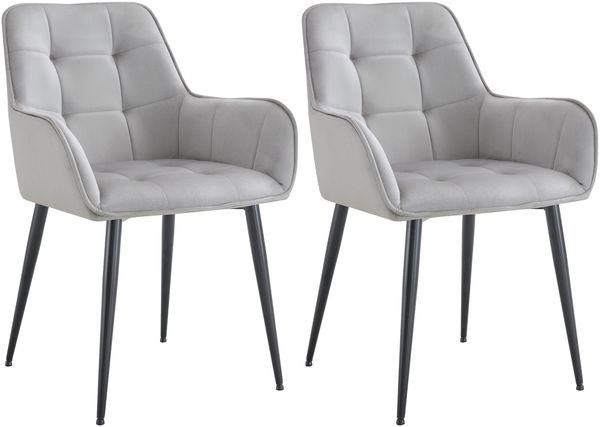 2er Set Esszimmerstuhl BOKEL - Samt Hellgrau 58x62x86 cm | Essstühle Esszimmerstühle Küchenstühle Wohnzimmerstühle