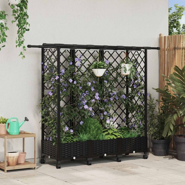 vidaXL Hochbeet mit Rankgitter und Dach Schwarz 164 x 40 x 127 cm PP 3423121