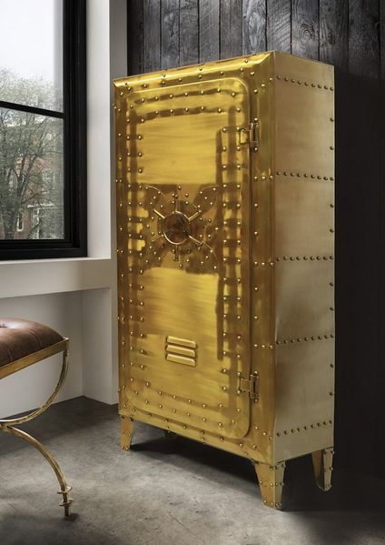 More2Home Beistellschrank SAFE, Metall vintage gold, mit Regaleinteilung