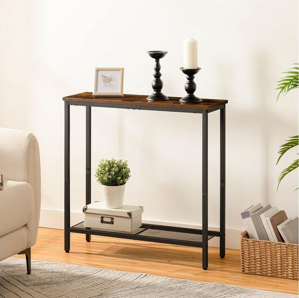 Hoobro Konsolentisch mit 2 Ebenen (Flurtisch schmal, 75 x 24 x 75 cm), Eingangstisch im Industrial Design