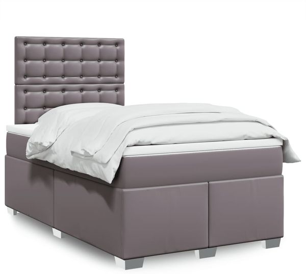 vidaXL Boxspringbett mit Matratze Grau 120x190 cm Kunstleder 3293014