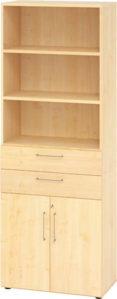 bümö Aktenregal & Schrank abschließbar, Büroschrank Regal & Schubladen Kombination Holz 80cm breit in Ahorn - Schrank für's Büro & Arbeitszimmer, Büro Möbel Ordnerschrank, 968K2-3-3-BS