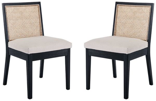 WAHSON OFFICE CHAIRS Esszimmerstuhl Vintage Rattan Esszimmerstühle 2er Set, Leinenpolster, Holzbeine, Holz (2 St)