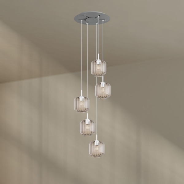 s.luce Velo 5-flammige Galerieleuchte Ø 60cm Baldachin Ø 20cm Klar, Weiß