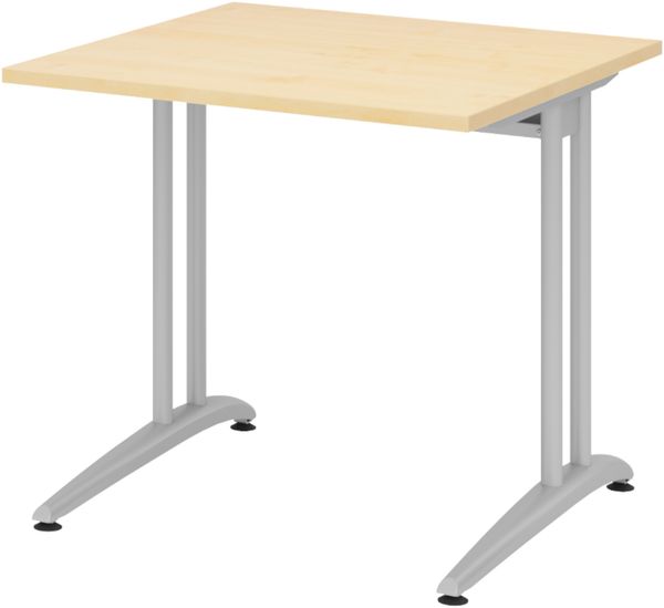 bümö Schreibtisch klein Serie 80x80 cm, Tischplatte aus Holz in Ahorn, Gestell aus Metall in Silber - PC Tisch, kleiner Computertisch für's Büro, Office Bürotisch, BS-08-3
