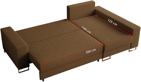 Ecksofa mit Schlaffunktion L-Form mit Bettkasten - DORIAN-Non - Braun Boucle Bild 8