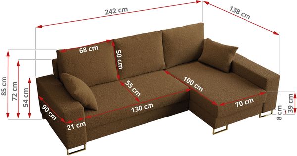 Ecksofa mit Schlaffunktion L-Form mit Bettkasten - DORIAN-Non - Braun Boucle Bild 7