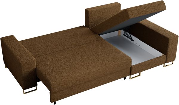 Ecksofa mit Schlaffunktion L-Form mit Bettkasten - DORIAN-Non - Braun Boucle Bild 6