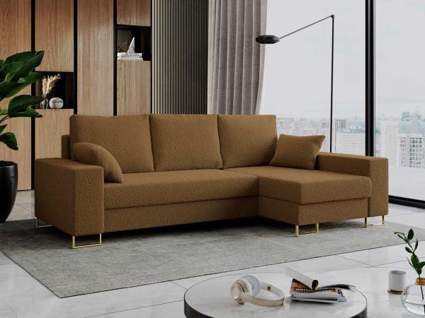 Ecksofa mit Schlaffunktion L-Form mit Bettkasten - DORIAN-Non - Braun Boucle