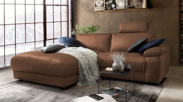 KAWOLA Sofa LOLA Ecksofa Leder braun mit motorischer Relaxfunktion Recamiere links 82 x 178 x 233 cm