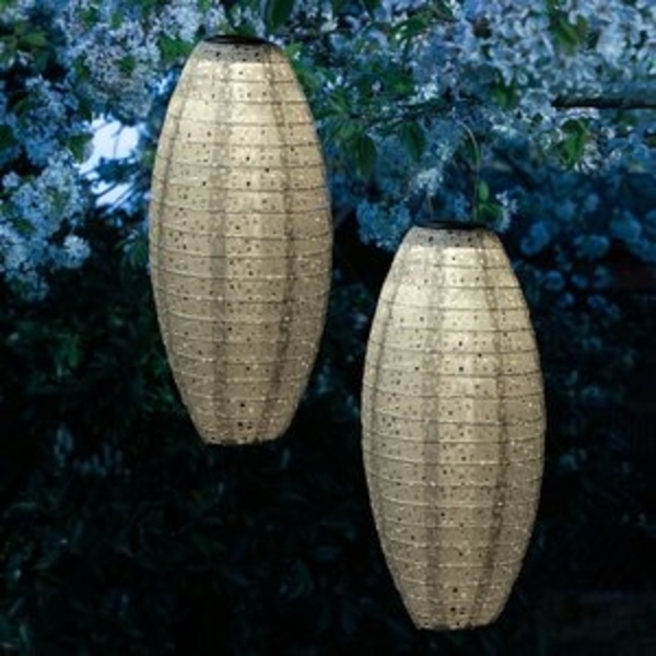 MARELIDA LED Lampion Solar Gartenlampions oval Blumenmuster beige 40cm Balkon Terrasse 2St, LED Classic, warmweiß (2100K bis 3000K) Bild 6