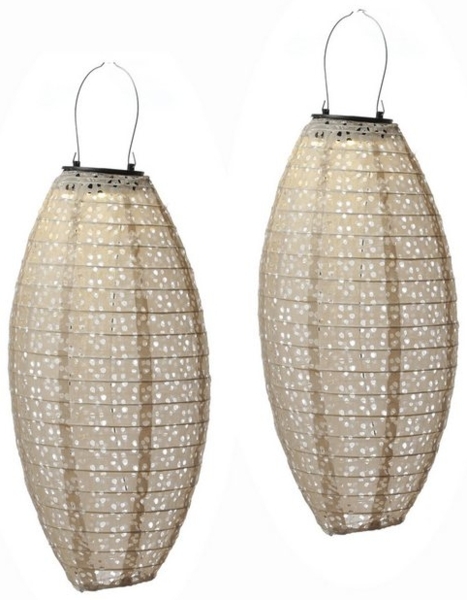 MARELIDA LED Lampion Solar Gartenlampions oval Blumenmuster beige 40cm Balkon Terrasse 2St, LED Classic, warmweiß (2100K bis 3000K) Bild 4