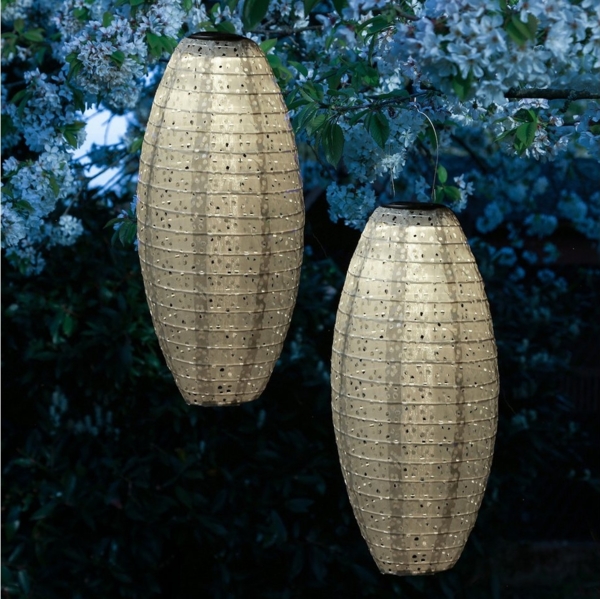 MARELIDA LED Lampion Solar Gartenlampions oval Blumenmuster beige 40cm Balkon Terrasse 2St, LED Classic, warmweiß (2100K bis 3000K) Bild 5