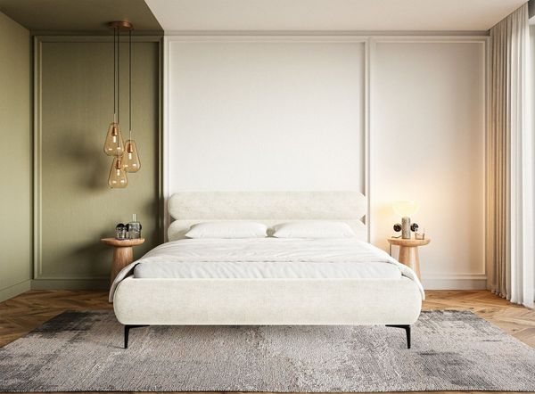 Selsey Bett Polsterbett Doppelbett 160x200 cm Mit Zweikammer Bettkasten Gasdruckfeder Metallrahmen Schwarze Beine Schlafbett Chenille Creme Roule