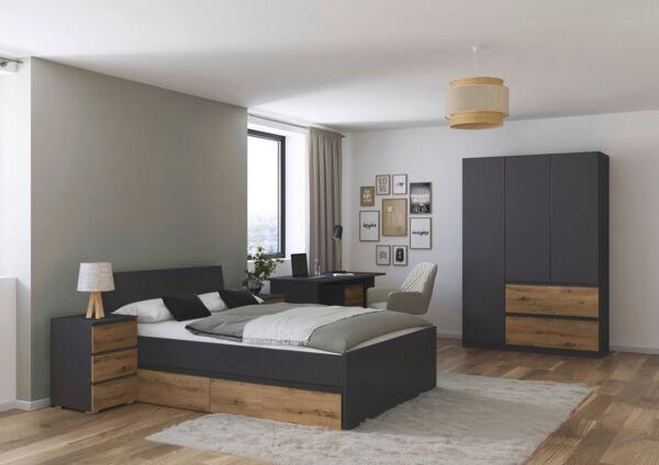 rauch Jugendzimmer-Set Komplettzimmer Schlafzimmer-Set (5-St) Jugendzimmer-Set JOEL, (Set, 5-tlg, Bett 90x200 oder 140x200 cm, Ausstattungspakete BASIC/CLASSIC/PREMIUM), Bett 2 Breiten,Nachttisch,Tisch,Rollcontainer,Schrank MADE IN GERMANY