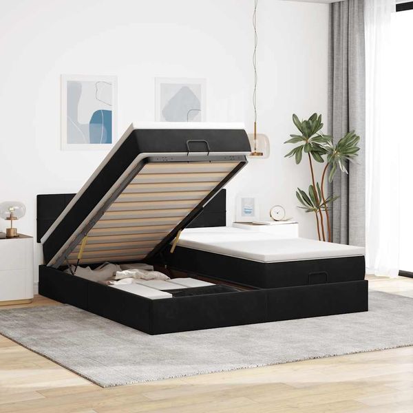 vidaXL Ottoman-Bett mit Matratzen & LEDs Schwarz 200x200 cm Samt 3312931