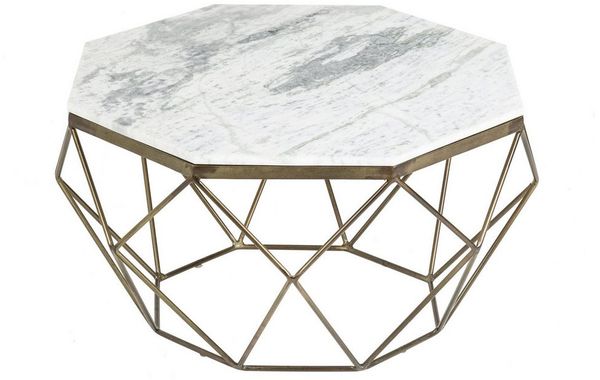 riess-ambiente Couchtisch DIAMOND 70cm weiß / messing, Wohnzimmer · Marmor · Metall · eckig · Handarbeit
