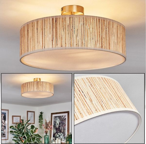 hofstein Deckenleuchte Deckenlampe aus Metall/Bambus/Stoff/Kunststoff in Naturfarben/Weiß, Deckenleuchte im modernen Boho-Design, Ø 40 cm, E27