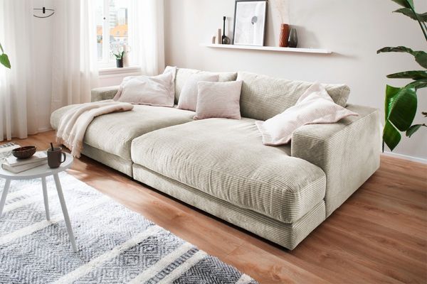 KAWOLA Big Sofa XL MADELINE Cord cremeweiß 85 x 190 x 290 cm