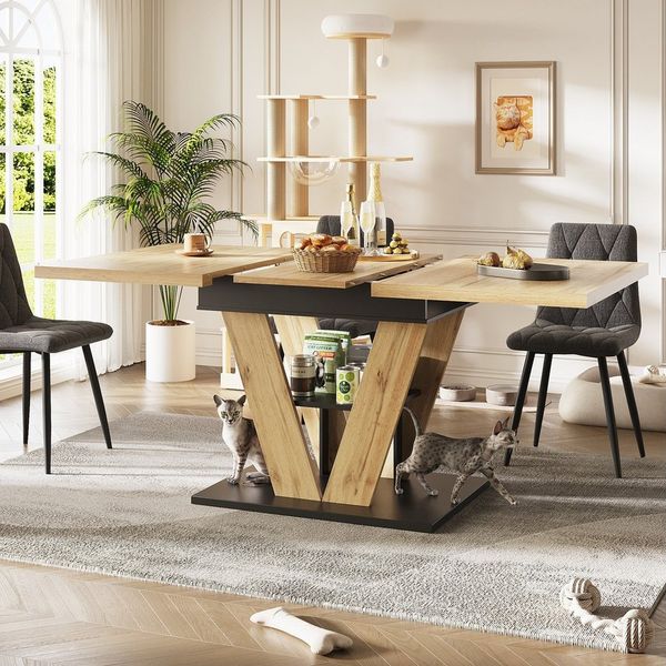 Flieks Esstisch ausziehbar (erweiterbare Tischplatte Länge110-140x80 cm, 1-St, 1 Tisch), rechteckiger Küchentisch mit Ablagen Schreibtisch aus MDF Holzoptik
