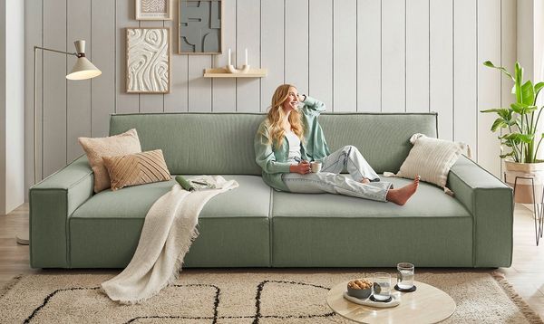 Home affaire Big-Sofa NEU: SHERWOOD XXL, Big-Sofa (316cm), extra tiefe Sitzfläche 95 cm, bequemer Sitzkomfort, Cord u. Leinenoptik, Kedernaht